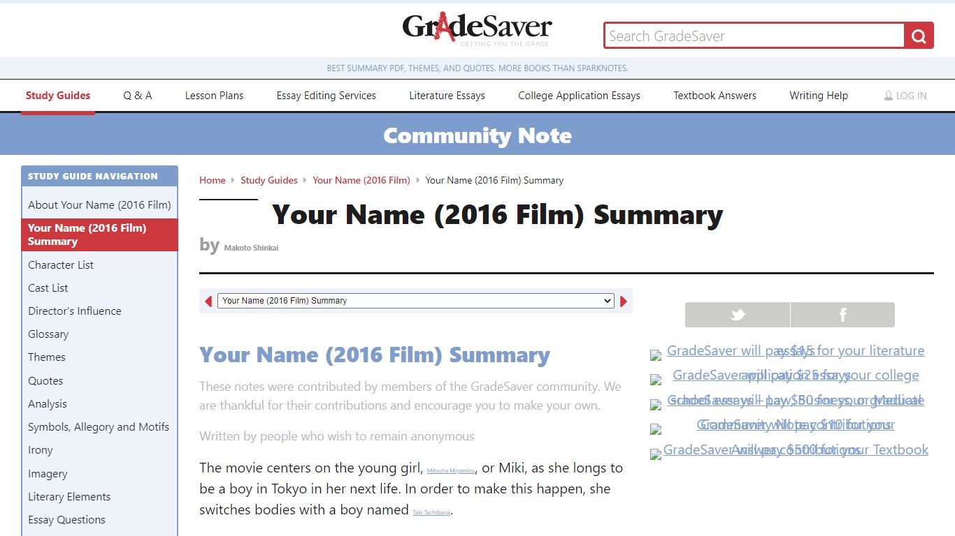 Your Name (2016 Film) Summary | GradeSaver